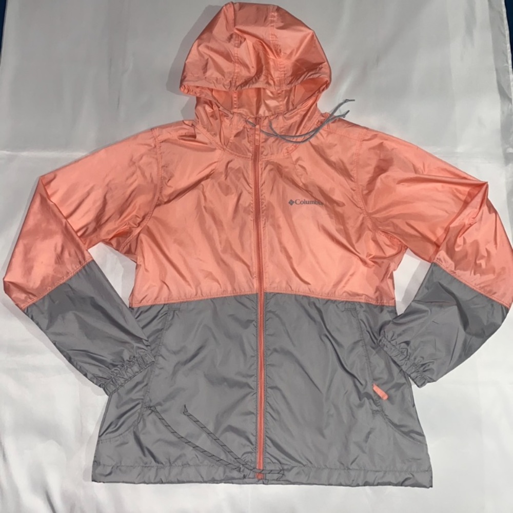 Columbia Full Zip Hooded Gray and Pink Windbreaker Jacket